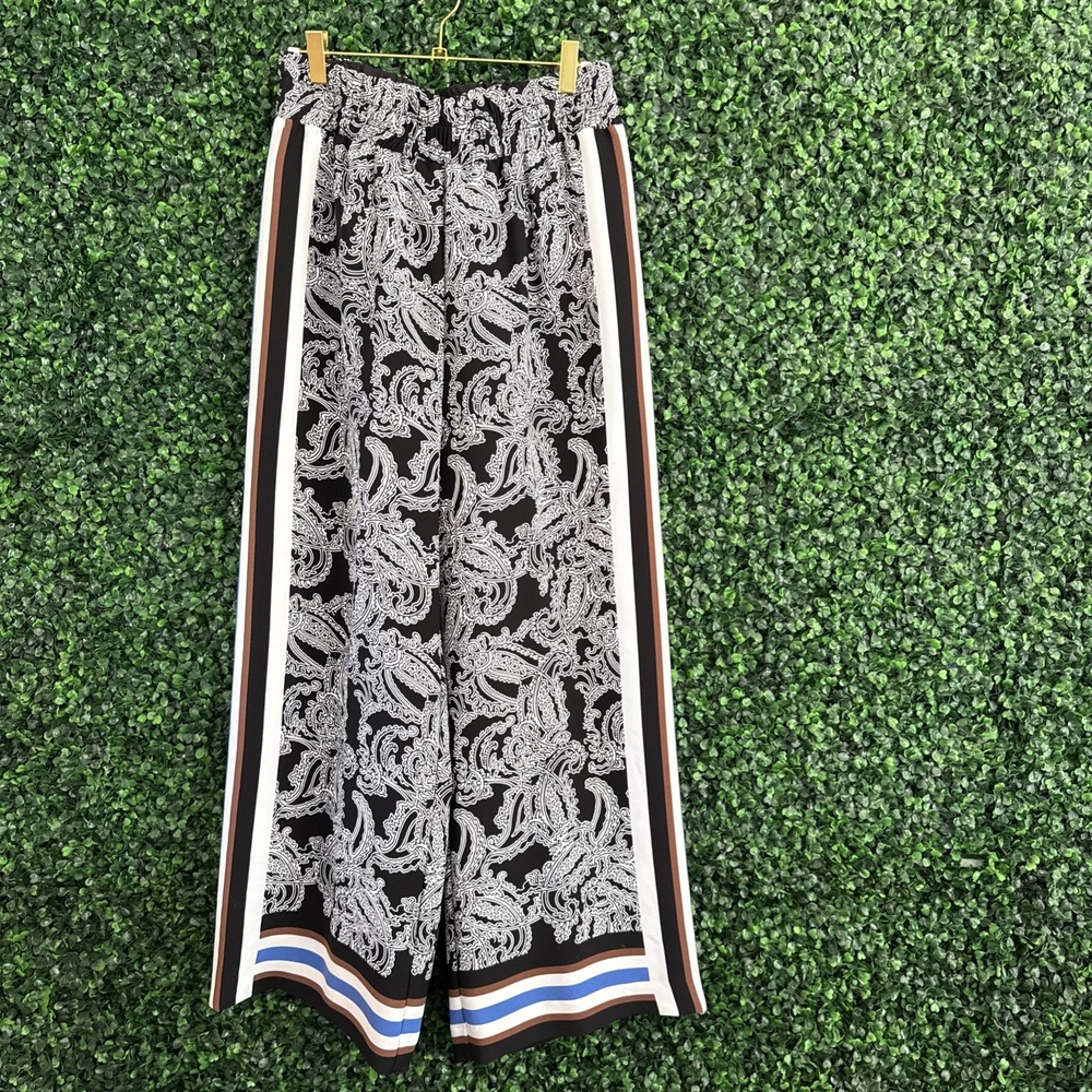 Joseph Ribkoff Straight Leg High Waist Stretchy Black/White Paisley Pants  Sz 14